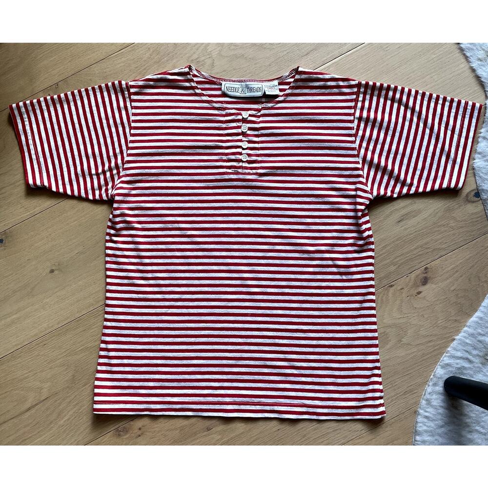 Vintage 90's Needle & Thread Striped Snap Neck Tee Women's Medium